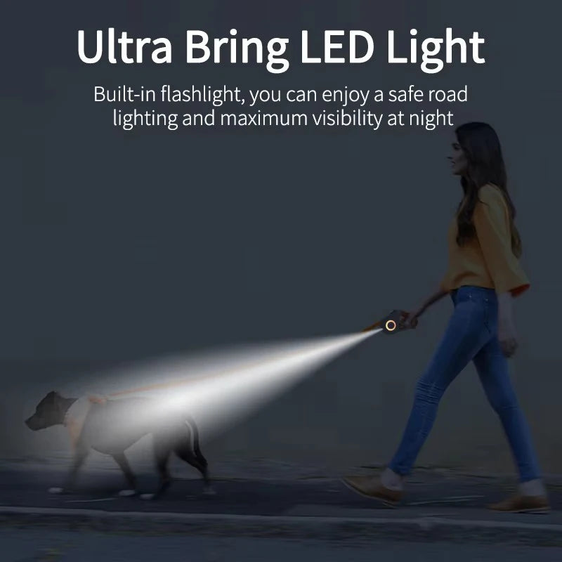 Automatic Retractable Dog Leash with LED Flashlight
